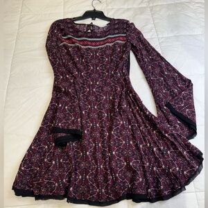 Bluenotes Maroon and Black Patterned Long Sleeve Dress